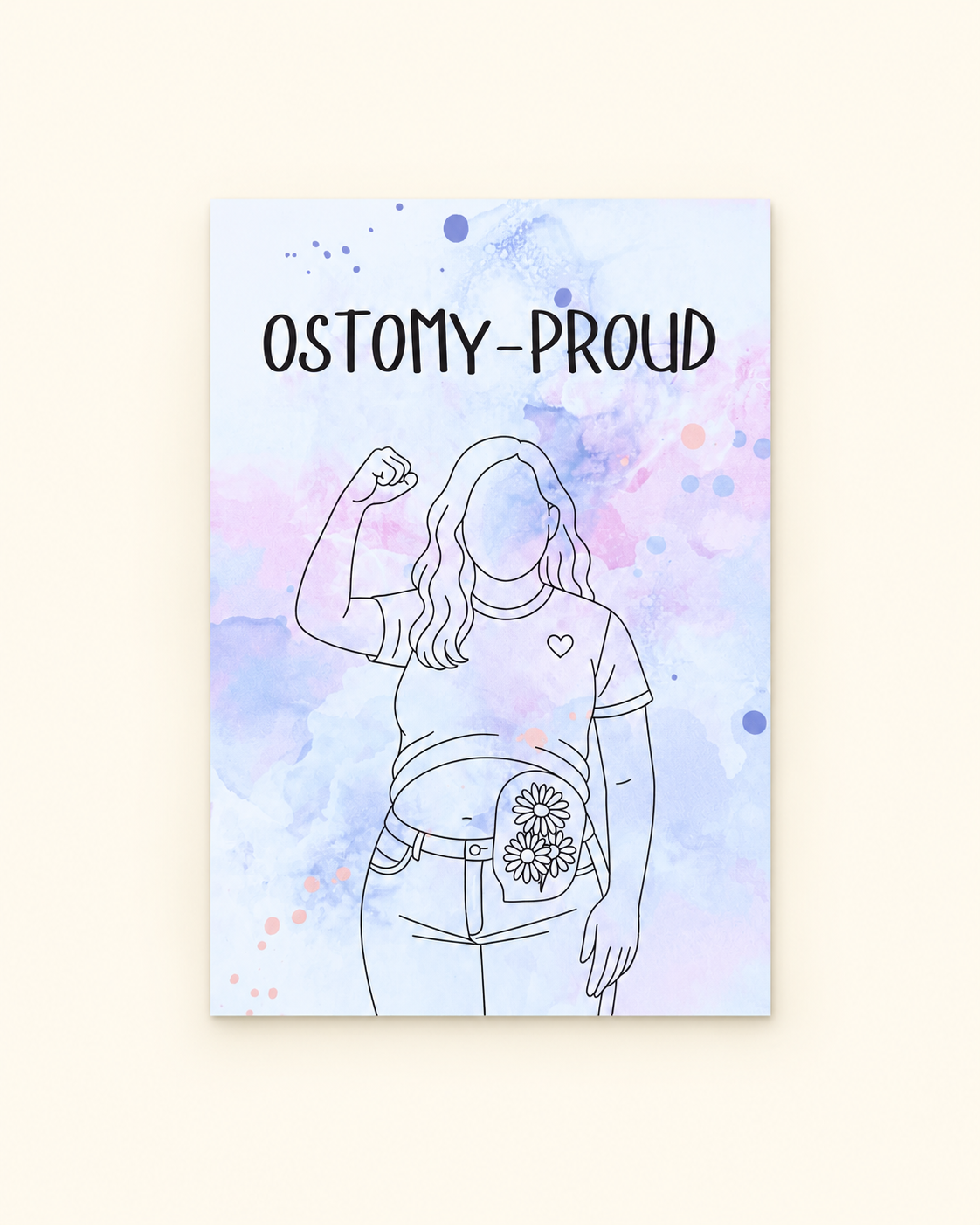 Postkarte "Ostomy Proud" mit Illustration einer Frau mit Stoma